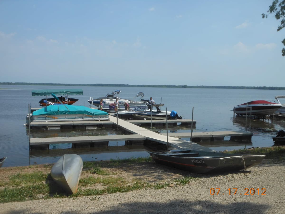 Stationary dock system installed at a Wisconsin campground